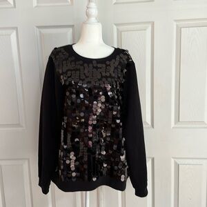 Black, sparkly, women’s tall top by Long Tall Sally. Cotton/Poly blend.